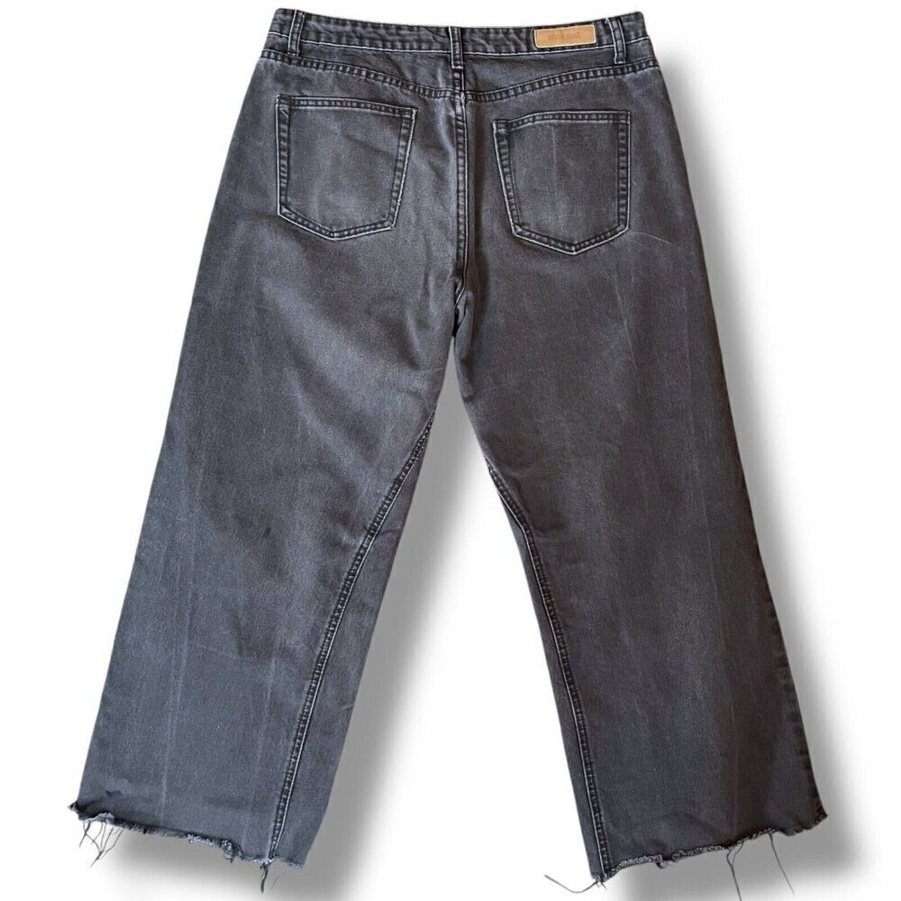 Issimo Womens Jeans Sz 44 34" Waist Black Wash Denim Wide Leg Raw Hem Crop - Picture 6 of 8